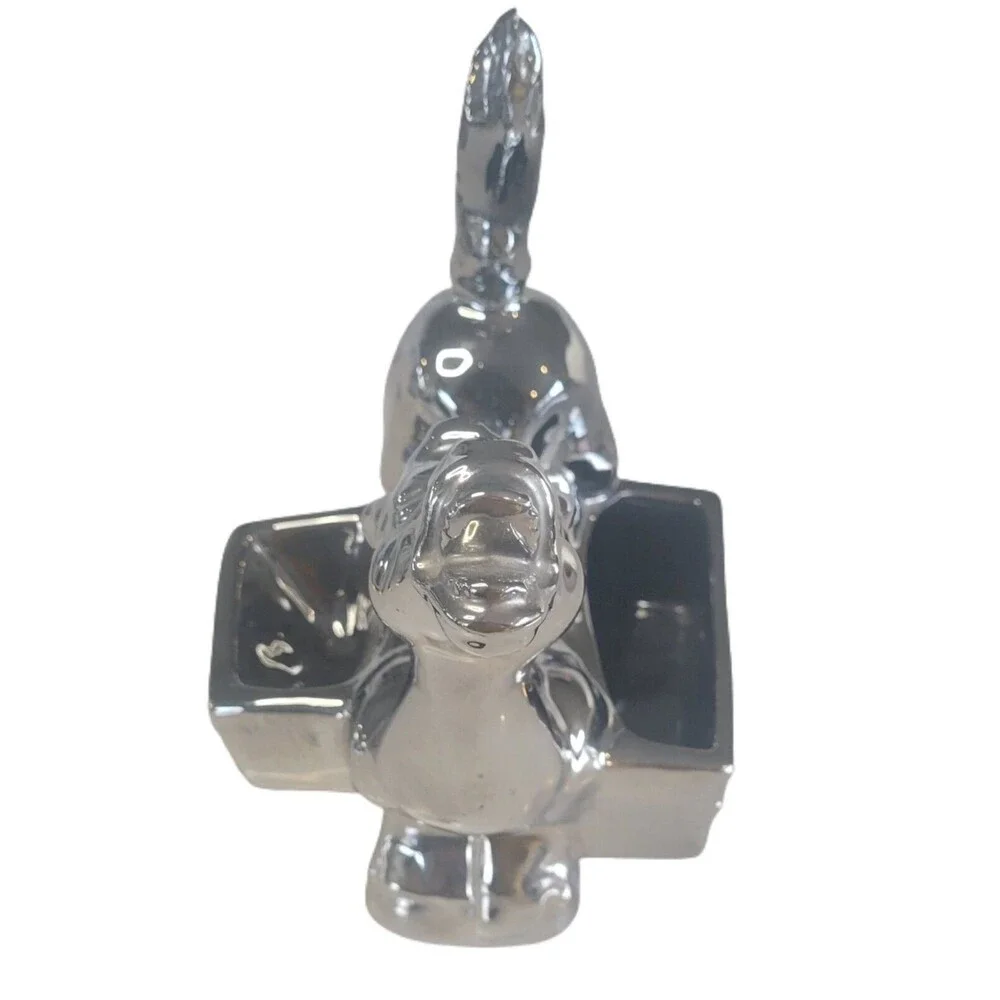 Chrome Ceramic Donkey‎ Dresser Caddy Valet Planter Figurine Art Pottery Vintage